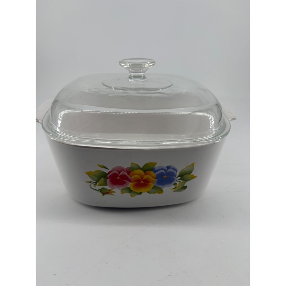 Vintage Corning Ware Summer Blush Pansy 5L Casserole Dish A-5-B with Pyrex Lid